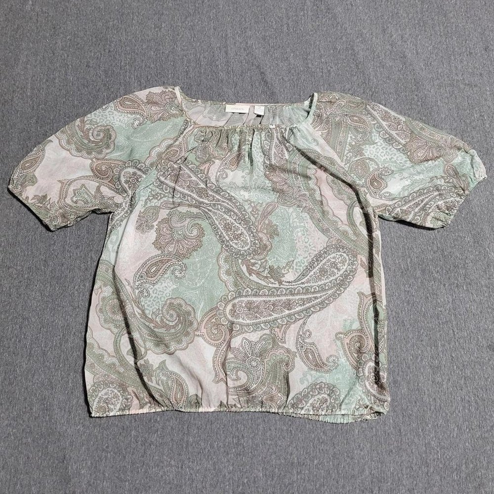 Chico's Paisley Green & Brown Lightweight Sheer Blouse - Women's Size 2